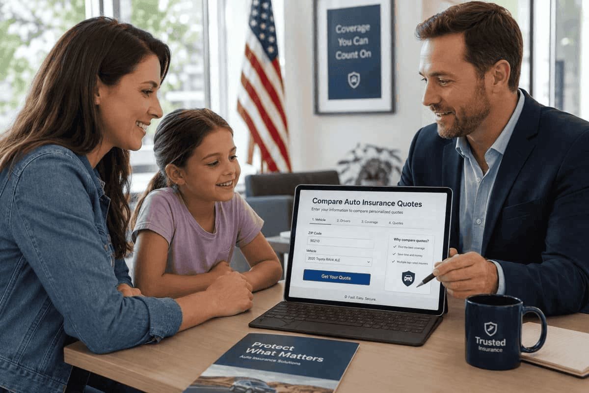 Driver comparing auto insurance rates by ZIP code and local garaging location in the USA