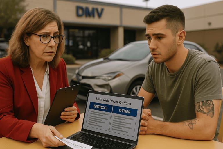 High-risk driver reviewing Geico insurance options