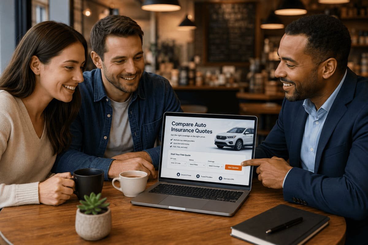 Driver using an auto insurance ZIP code lookup to compare local rates with matched coverage and full-term cost